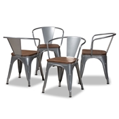 Baxton Studio Ryland Modern Industrial Grey Metal and Walnut Brown Finished Wood 4-Piece Dining Chair Set